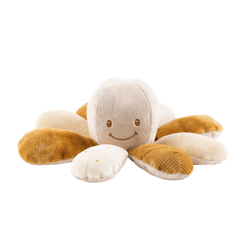  peluche hochet poulpe pieuvre beige moutarde 25 cm 